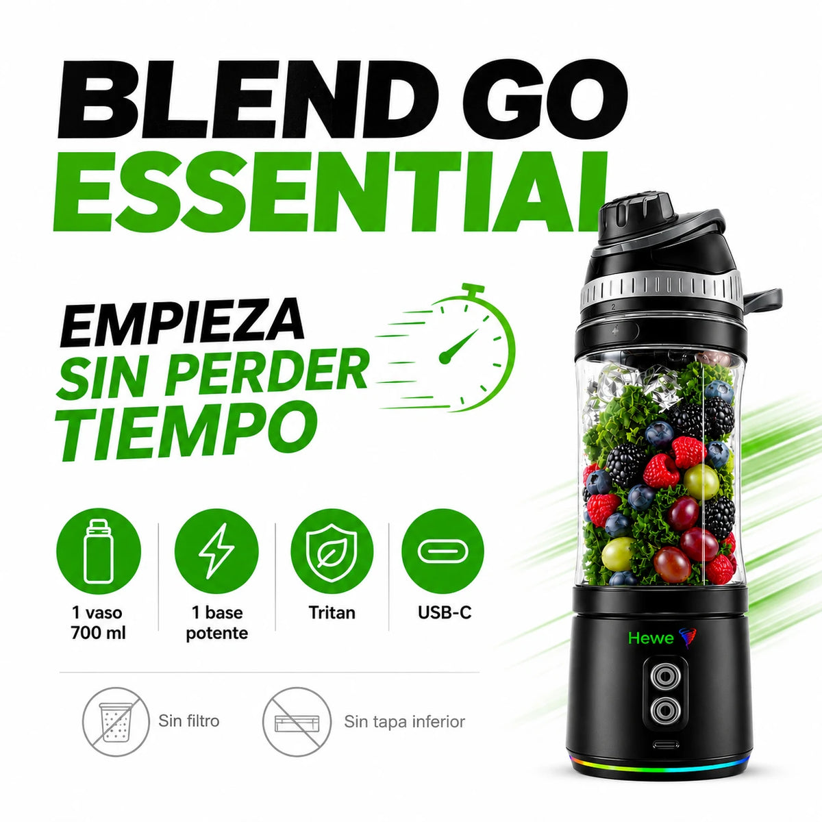 HEWE Blend Go Essential, licuadora inalámbrica lista para empezar