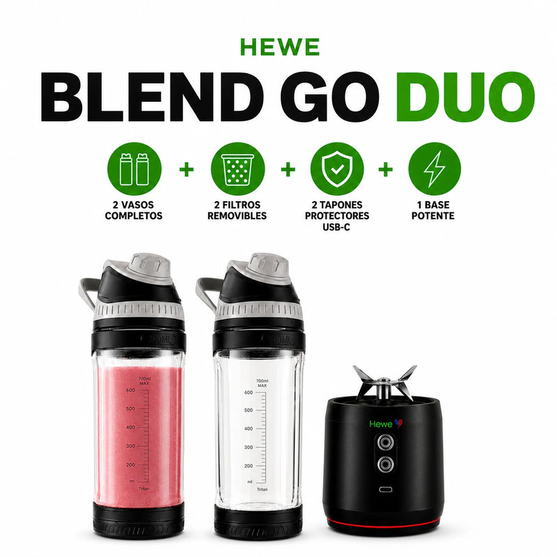 Licuadora HEWE BLEND DUO, un motor + dos vasos y accesorios, fondo blanco