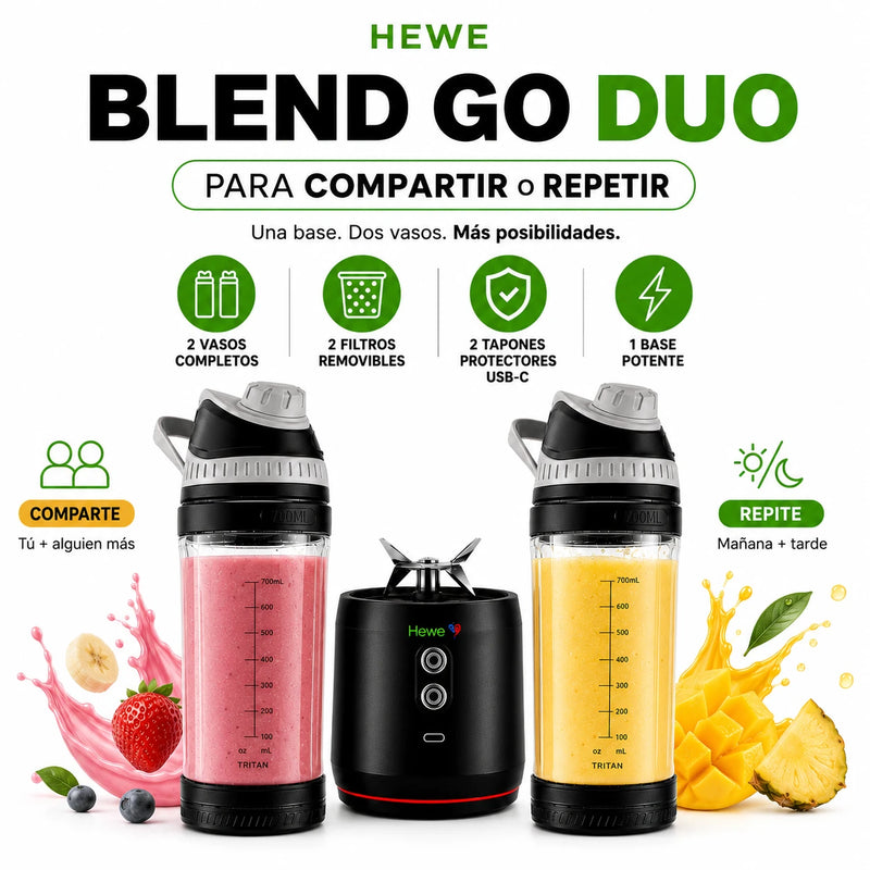 Licuadora HEWE BLEND DUO, un motor + dos vasos y accesorios, compartir o 
repetir