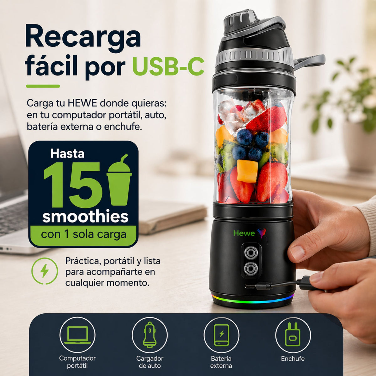 HEWE BLEND GO - Licuadora personal portátil