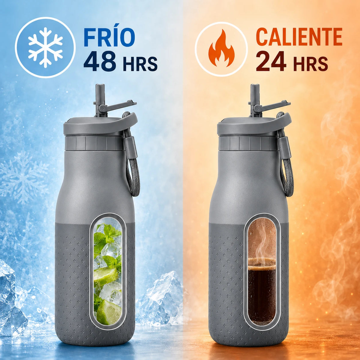 Botella joki 500, calidad premium, frio 48 horas, caliente 24 horas, botella gris