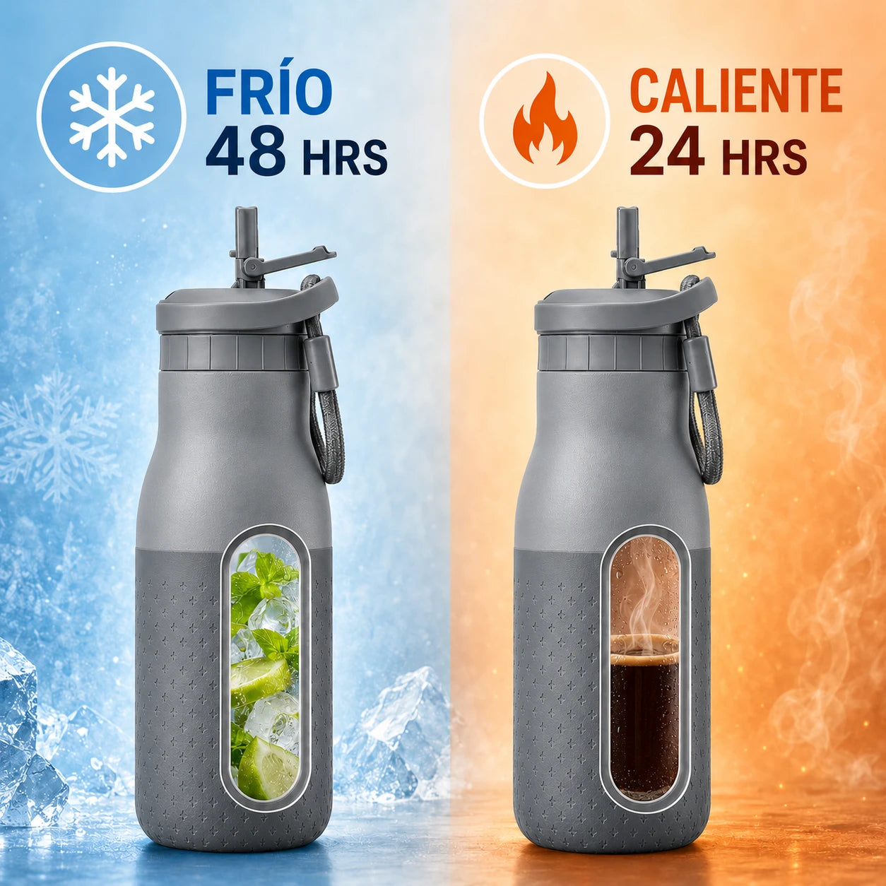 Botella joki 500, calidad premium, frio 48 horas, caliente 24 horas, botella gris
