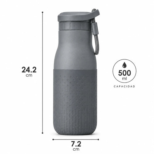 Botella joki 500, calidad premium, 24 cm alto, 7 cm de diámetro, capacidad 500ml, color gris