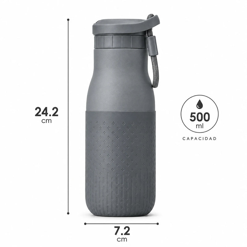 Botella joki 500, calidad premium, 24 cm alto, 7 cm de diámetro, capacidad 500ml, color gris