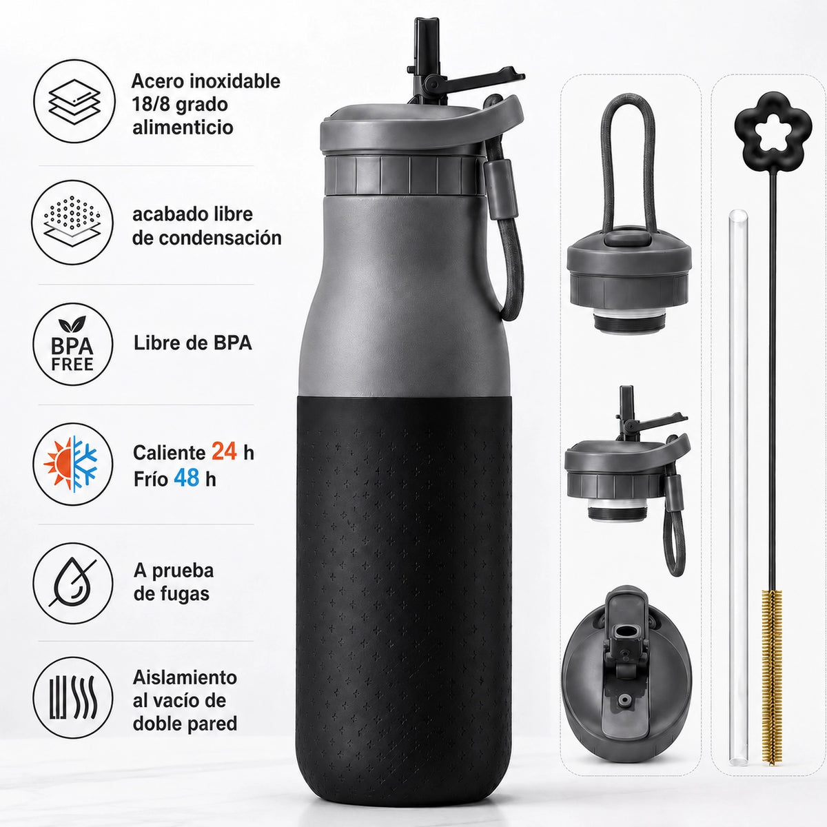 Botella joki 500, calidad premium, Acero inox, libre condensacion, libre bpa, caliente 24, frio 48, a prueba de fugas, aislamiento al vacío, doble pared