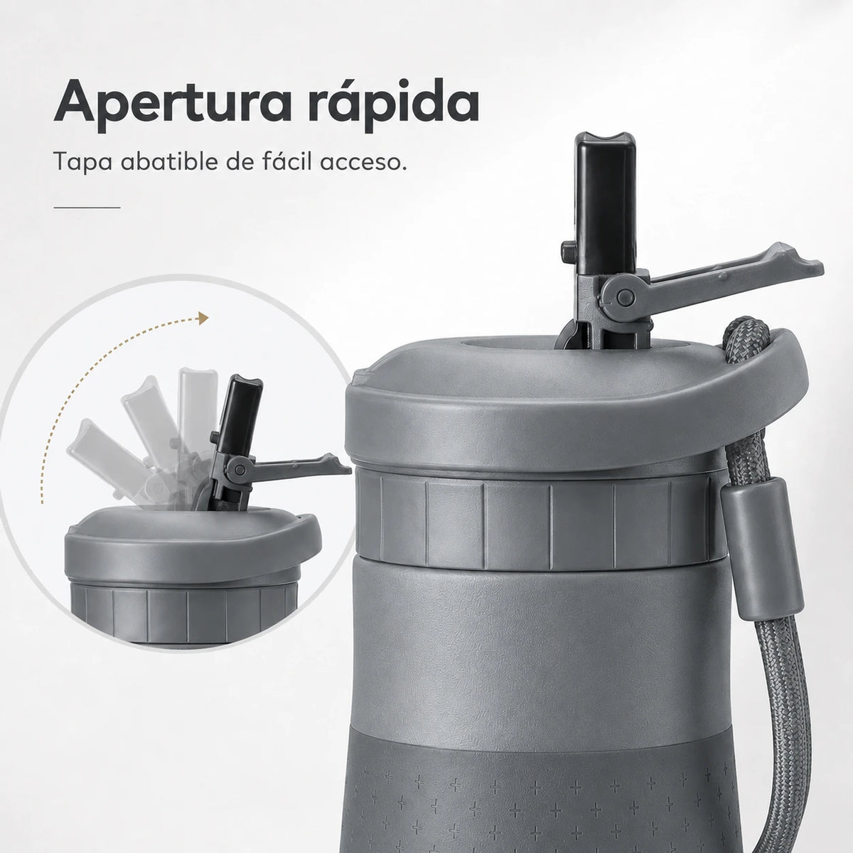Botella joki 500, calidad premium, apertura rápida, tapa abatible de fácil acceso, botella gris