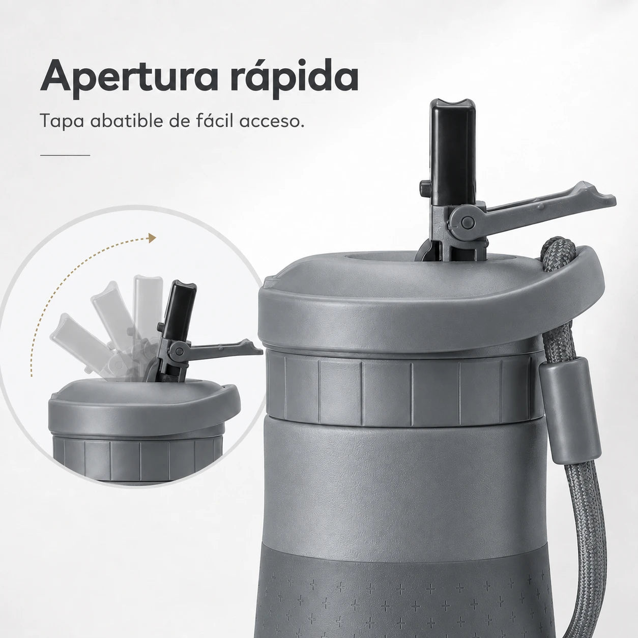 Botella joki 500, calidad premium, apertura rápida, tapa abatible de fácil acceso, botella gris
