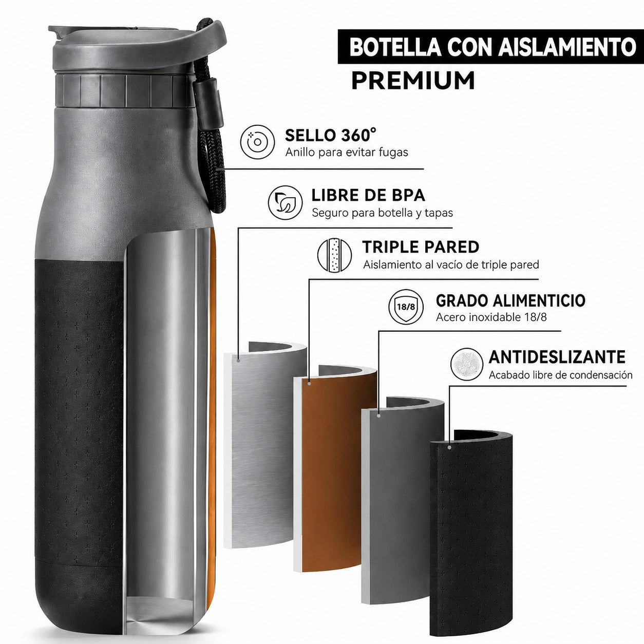 Botella joki 500, calidad premium, aislamiento premium