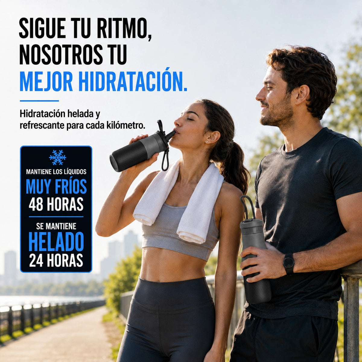 Botella joki500, mantiene los líquidos muy fríos 48 horas, se mantiene helado 24 horas