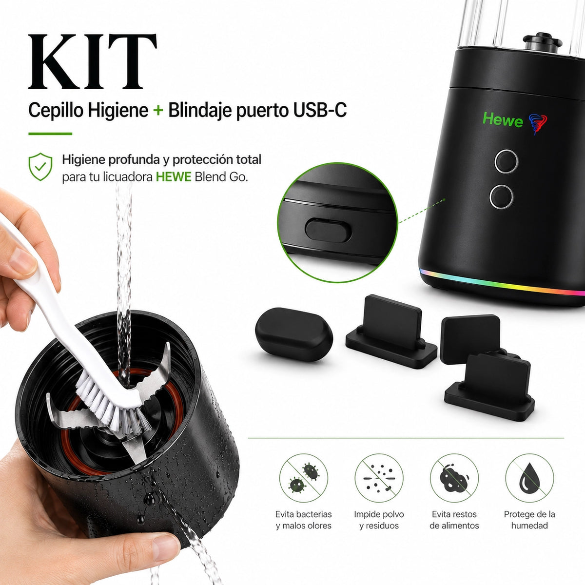 KIT de 2 x CEPILLO DEEPCLEAN + 20 x TAPONES BLINDAJE PUERTO USB-C