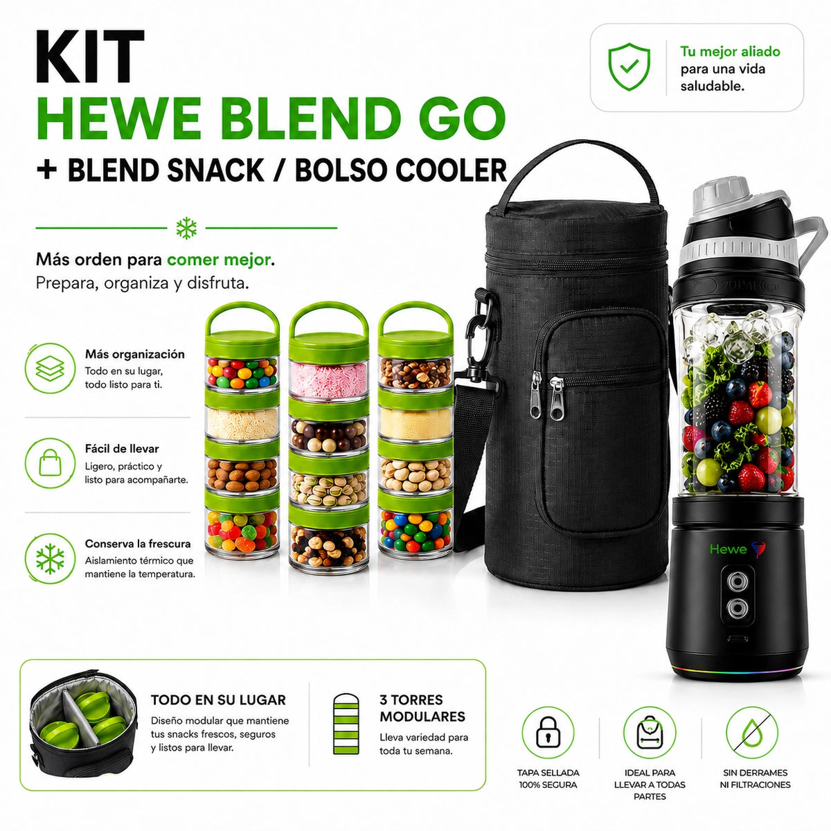 KIT de HEWE BLEND GO + BOLSO COOLER + 3xBLEND SNACK