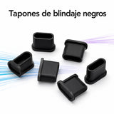 Tapones de protección y blindaje para el puerto USB-C de la licuadora HEWE BLEND GO o BLEND ME, y cualquier dispositivo USB-C. Propiedades silicona resistente, ajuste seguro, fácil de poner y quitar. Color Negro