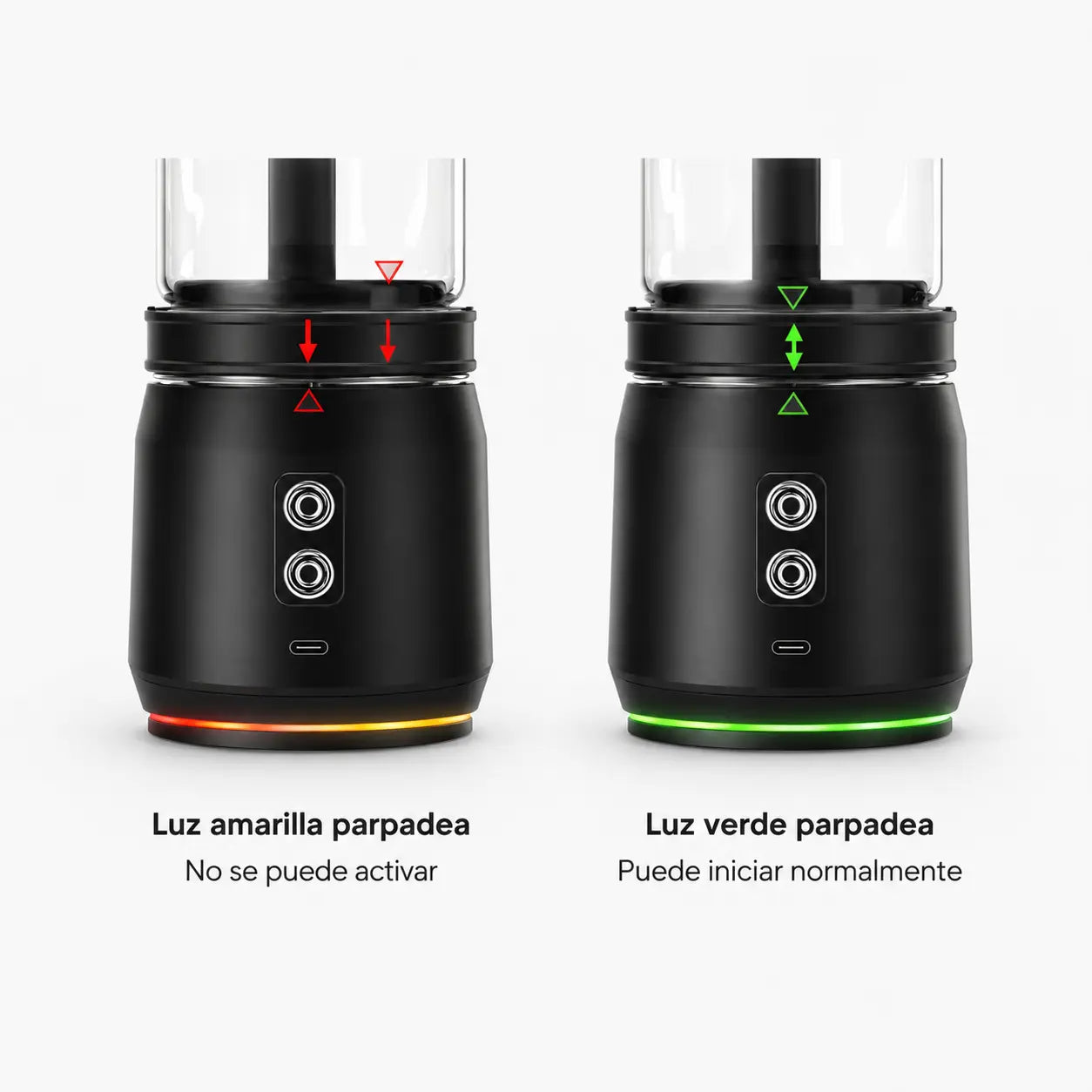 Base del motor mostrando el sistema  de seguridad para Cierre Inteligente: Seguridad Visual. muestra color amarillo parpadeante no inicia, luz verde ok